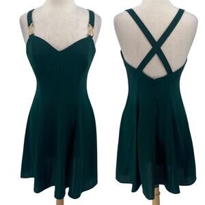 Vintage 90s Rampage Mini Dress Fit & Flare Gold Embellished Strap Green Womens 8